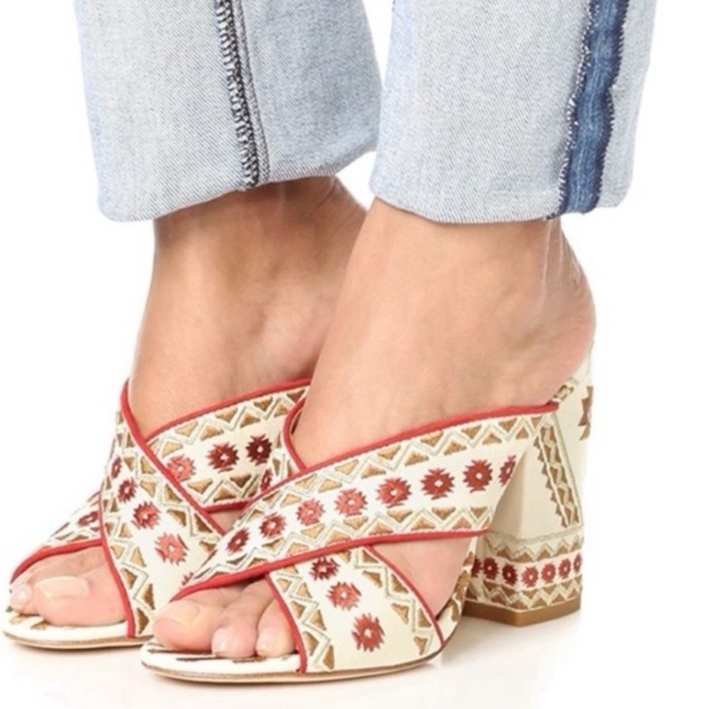 Ash Red and Cream Embroidered Heels